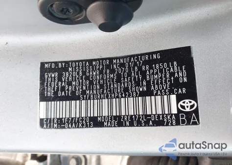 2017 Toyota Corolla Se из США, поврежденный, VIN 5YFBURHEXHP642387